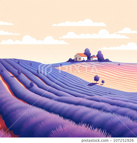 Illustration of beautiful blooming lavender fields in Provence, France Illustration of beautiful blooming lavender fields in Provence, France 107252926