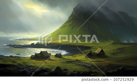 Illustration of a beautiful view of Iceland Illustration of a beautiful view of Iceland 107252929