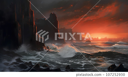 Illustration of a beautiful view of Iceland Illustration of a beautiful view of Iceland 107252930