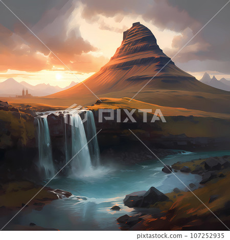 Illustration of a beautiful view of Iceland Illustration of a beautiful view of Iceland 107252935