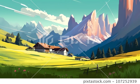 Illustration of beautiful view of Dolomiti, Italy 107252939