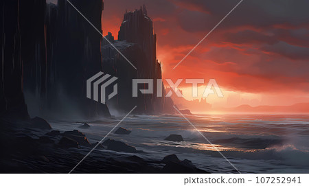 Illustration of a beautiful view of Iceland Illustration of a beautiful view of Iceland 107252941