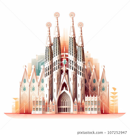 Illustration of beautiful view of the city of Barcelona, Spain 107252947