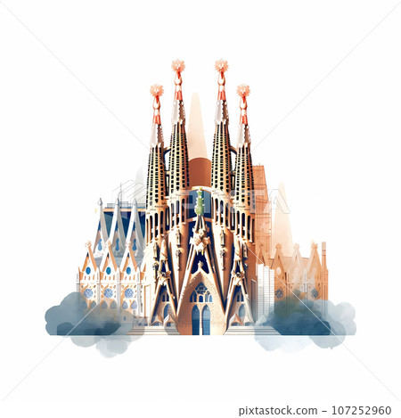 Illustration of beautiful view of the city of Barcelona, Spain 107252960