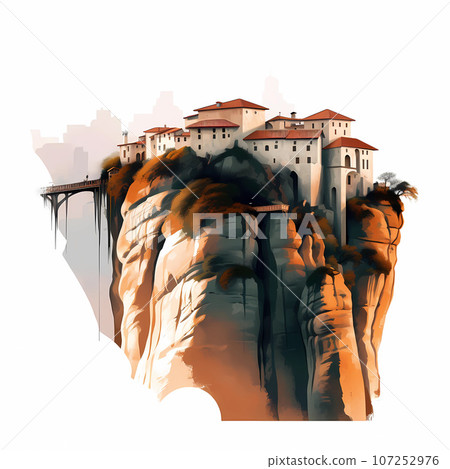 Illustration of beautiful view of Meteora, Greece 107252976