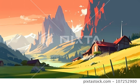 Illustration of beautiful view of Dolomiti, Italy Illustration of beautiful view of Dolomiti, Italy 107252980