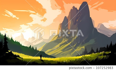Illustration of beautiful view of Dolomiti, Italy Illustration of beautiful view of Dolomiti, Italy 107252983