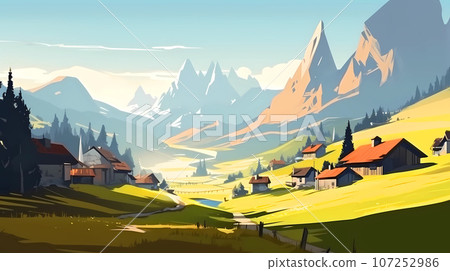 Illustration of beautiful view of Dolomiti, Italy 107252986