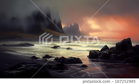 Illustration of a beautiful view of Iceland Illustration of a beautiful view of Iceland 107252995