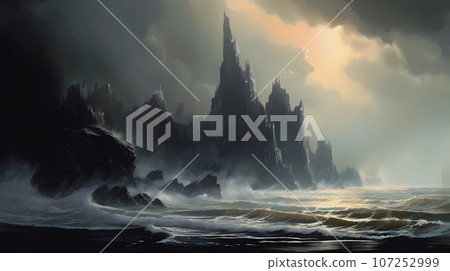 Illustration of a beautiful view of Iceland Illustration of a beautiful view of Iceland 107252999