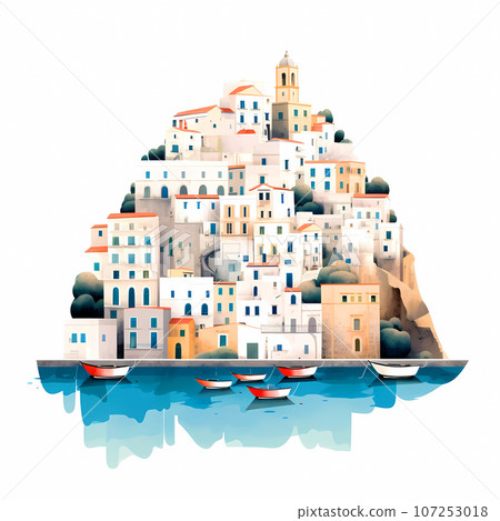 Illustration of beautiful view of Positano, Italy Illustration of beautiful view of Positano, Italy 107253018