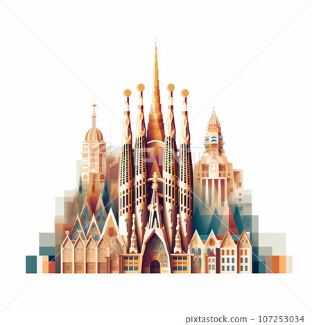 Illustration of beautiful view of the city of Barcelona, Spain Illustration of beautiful view of the city of Barcelona, Spain 107253034