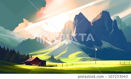 Illustration of beautiful view of Dolomiti, Italy 107253043