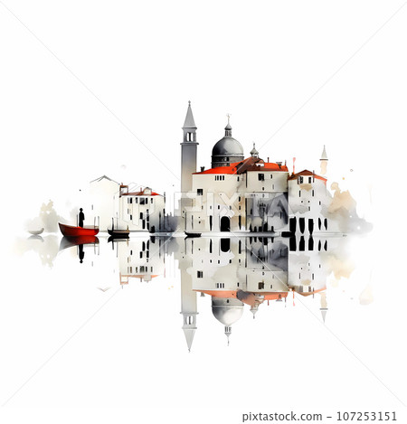 Illustration of the beautiful city of Venice. City of gondoliers, bridges, carnivals and love. Italy Illustration of the beautiful city of Venice. City of gondoliers, bridges, carnivals and love. Italy 107253151