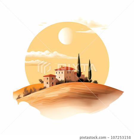 Illustration with a beautiful view of the hills of Tuscany, Italy 107253158