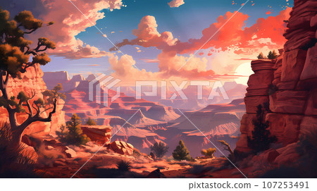 Illustration of a beautiful view of the canyon, USA 107253491