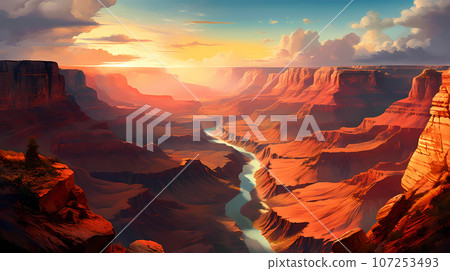 Illustration of a beautiful view of the canyon, USA 107253493