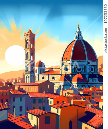 Illustration of beautiful view of Florence, Italy 107253580