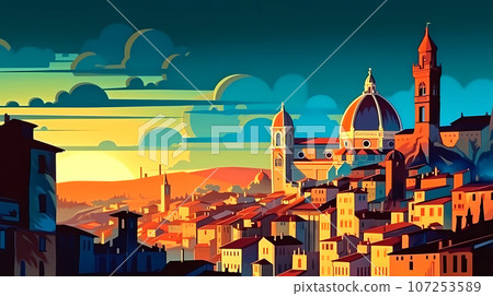 Illustration of beautiful view of Florence, Italy 107253589