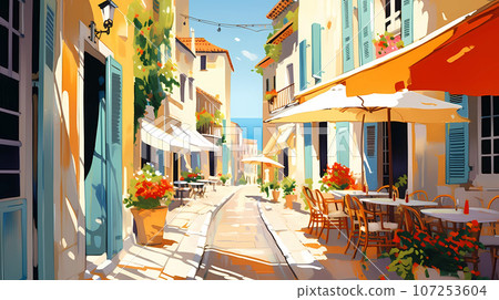 Beautiful summer day in a small town by the sea 107253604
