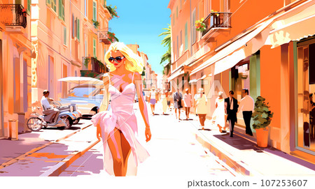 Beautiful summer day in a small town by the sea Beautiful summer day in a small town by the sea 107253607