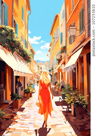 Beautiful summer day in a small town by the sea 107253610
