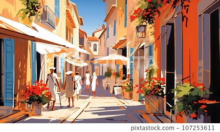 Beautiful summer day in a small town by the sea Beautiful summer day in a small town by the sea 107253611