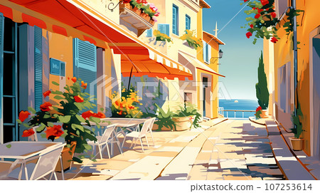 Beautiful summer day in a small town by the sea 107253614