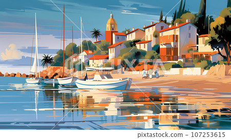 Beautiful view of the small town of Saint-Tropez, France 107253615