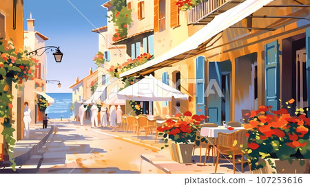 Beautiful summer day in a small town by the sea 107253616