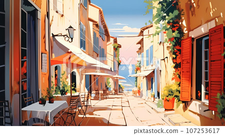 Beautiful summer day in a small town by the sea 107253617