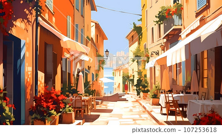 Beautiful summer day in a small town by the sea 107253618