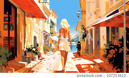 Beautiful summer day in a small town by the sea 107253622