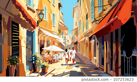 Beautiful summer day in a small town by the sea 107253623