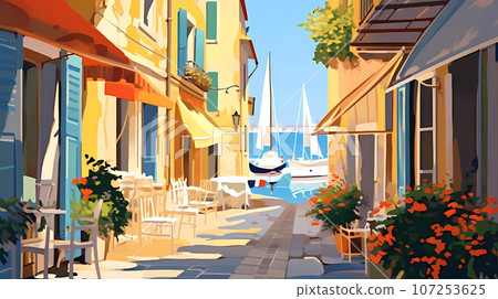 Beautiful summer day in a small town by the sea Beautiful summer day in a small town by the sea 107253625