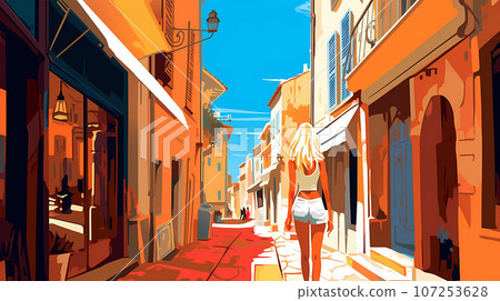 Beautiful summer day in a small town by the sea 107253628