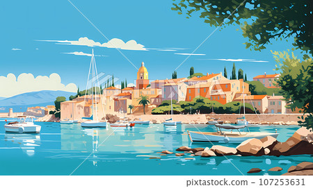 Beautiful view of the small town of Saint-Tropez, France 107253631