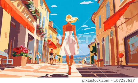 Beautiful summer day in a small town by the sea 107253637