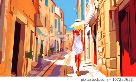 Beautiful summer day in a small town by the sea 107253638