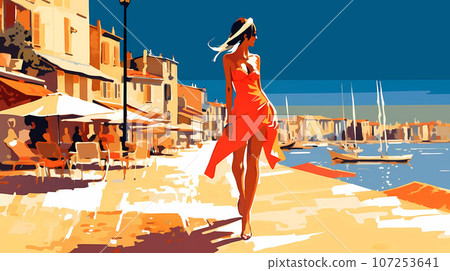 Beautiful summer day in a small town by the sea Beautiful summer day in a small town by the sea 107253641