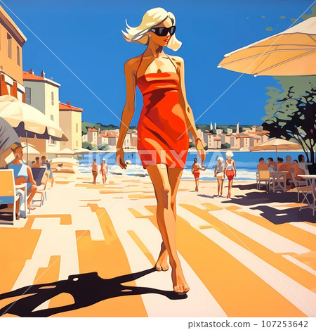 Beautiful summer day in a small town by the sea 107253642