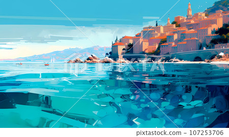 Illustration of beautiful view of Menton, France 107253706