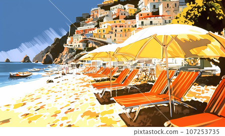 Illustration of beautiful view of Positano, Italy 107253735