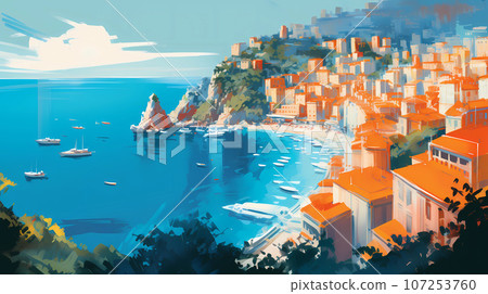 Illustration of beautiful view of Monte Carlo, Monaco 107253760