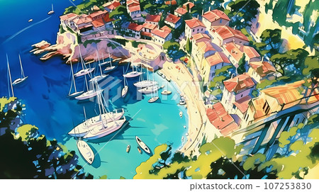 Illustration of beautiful view of Portofino, Italy 107253830