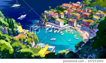 Illustration of beautiful view of Portofino, Italy 107253843
