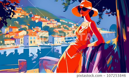 Illustration of beautiful view of Portofino, Italy Illustration of beautiful view of Portofino, Italy 107253846