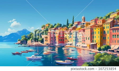 Illustration of beautiful view of Portofino, Italy Illustration of beautiful view of Portofino, Italy 107253854