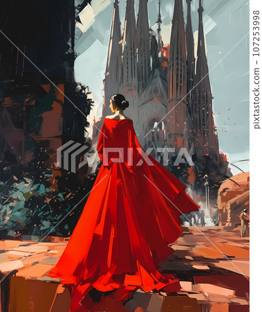 Illustration of beautiful view of the city of Barcelona, Spain 107253998