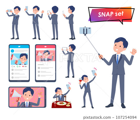 Set of male sales consultant taking pictures with smartphone 107254094